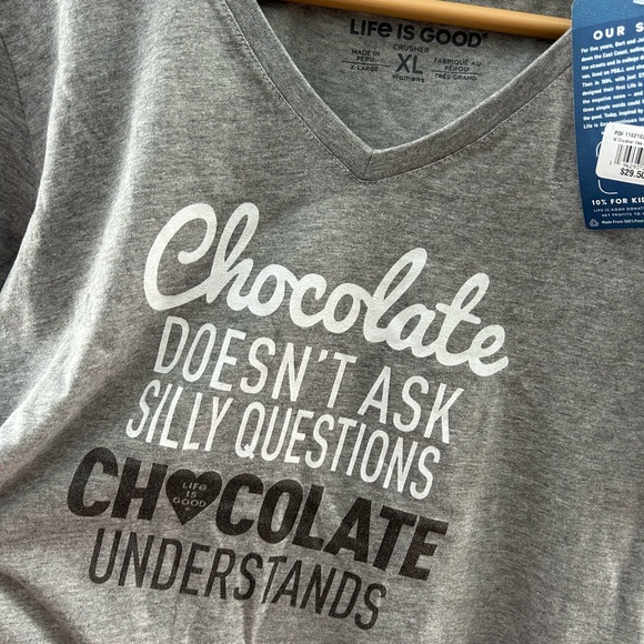 Life Is Good Tops - Life Is Good Heather Gray Chocolate Quote Tee nwt XL